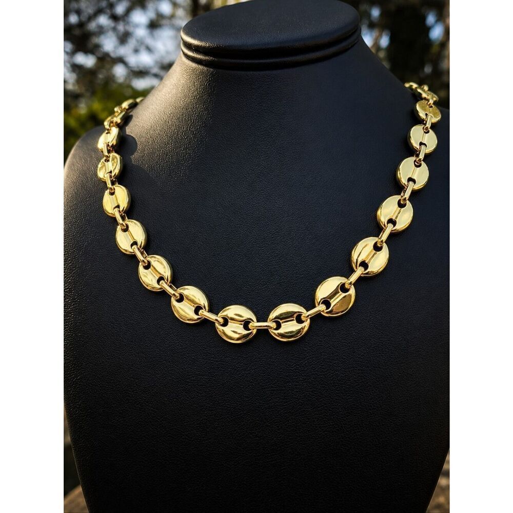 Gold Puffed Mariner Link Necklace
